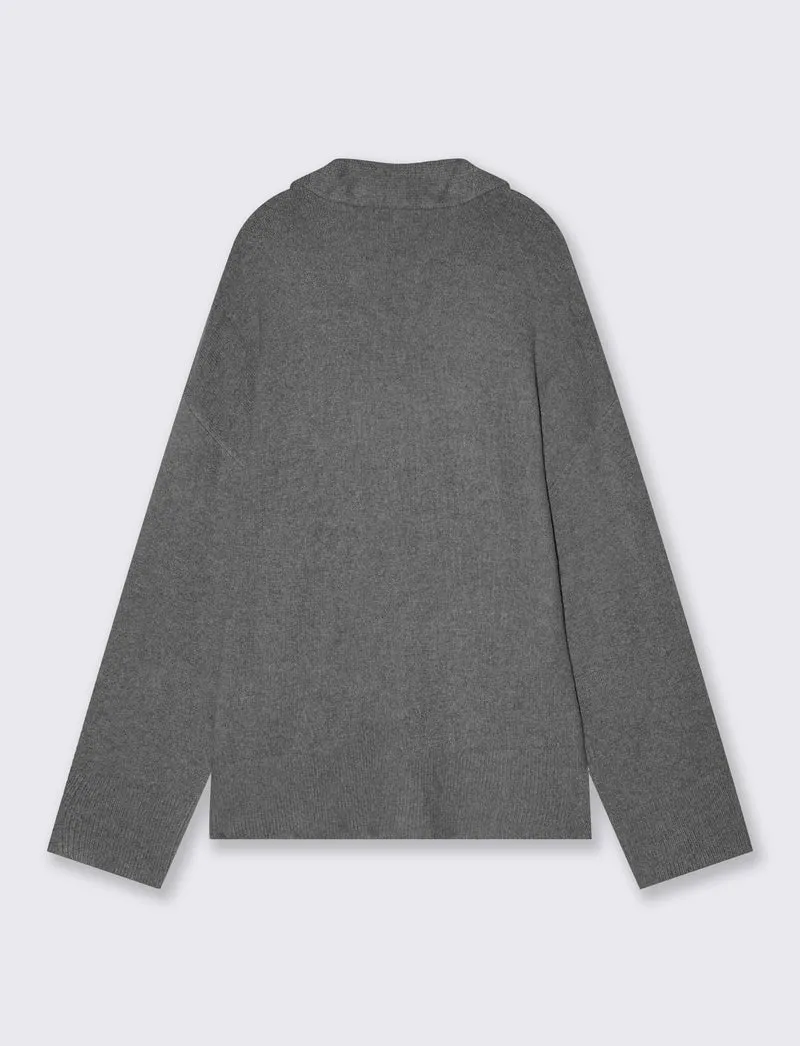 Maglione con scollo a V e tasche davanti - Grigio mel.