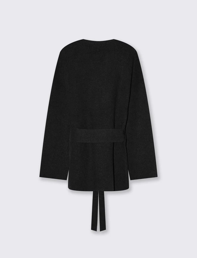 Cardigan a portafoglio in maglia morbida - Nero