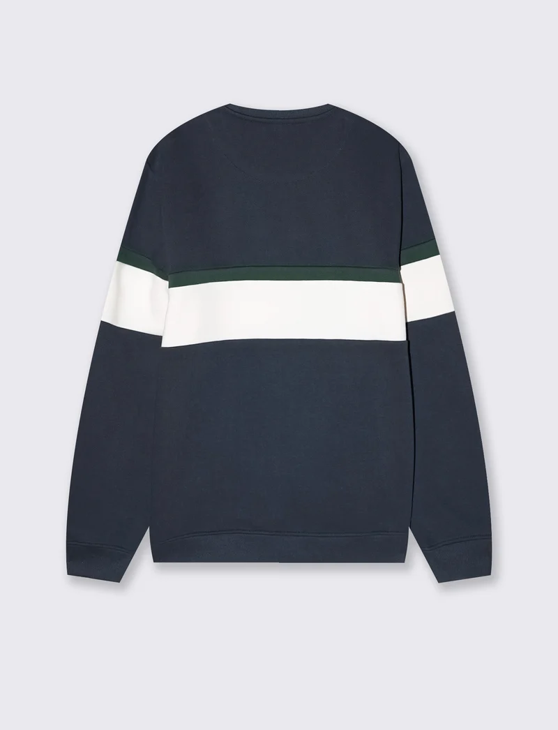 Felpa girocollo con ricamo e fascia contrasto - Blu