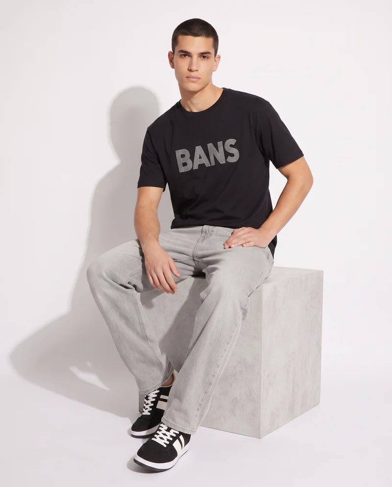 T-shirt cotone elasticizzato con stampa 3D - Nero