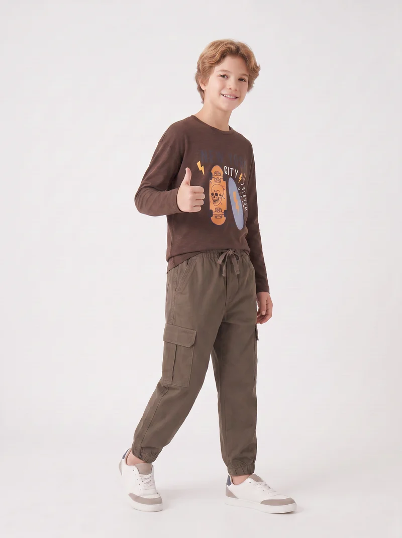 Pantaloni cargo in twill per il tempo libero - Marrone chiaro