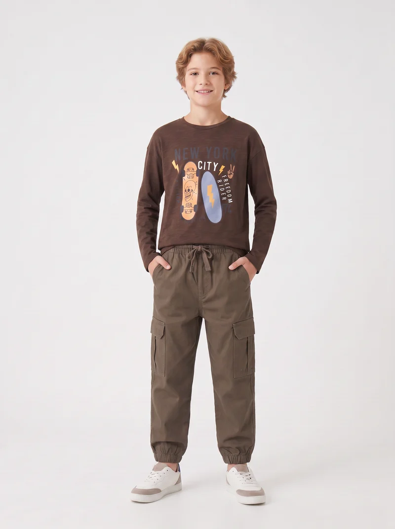 Pantaloni cargo in twill per il tempo libero - Marrone chiaro