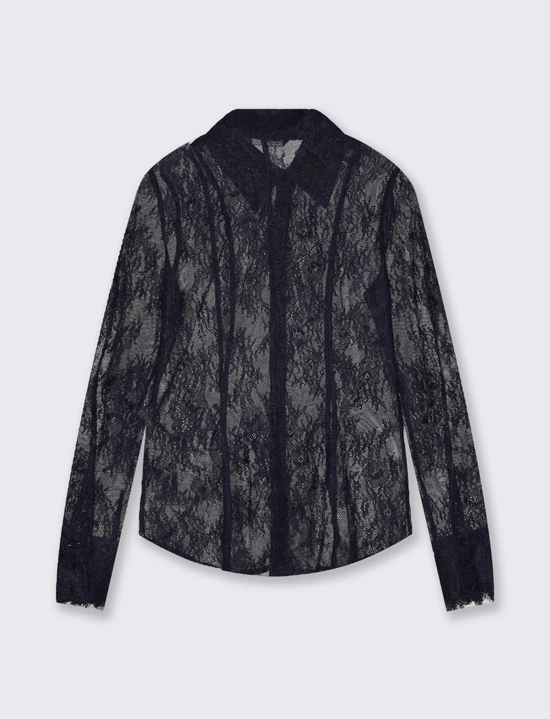 Camicia in rete lunga con pizzo raffinato - Verde petrolio