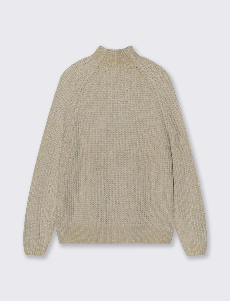 Pullover mezzo collo con treccia centrale - Avorio