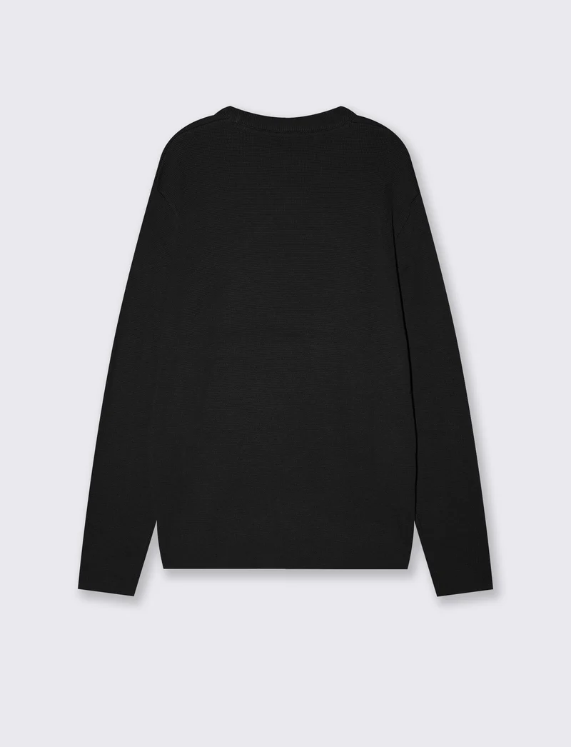 Maglia girocollo jacquard in misto cotone - Nero