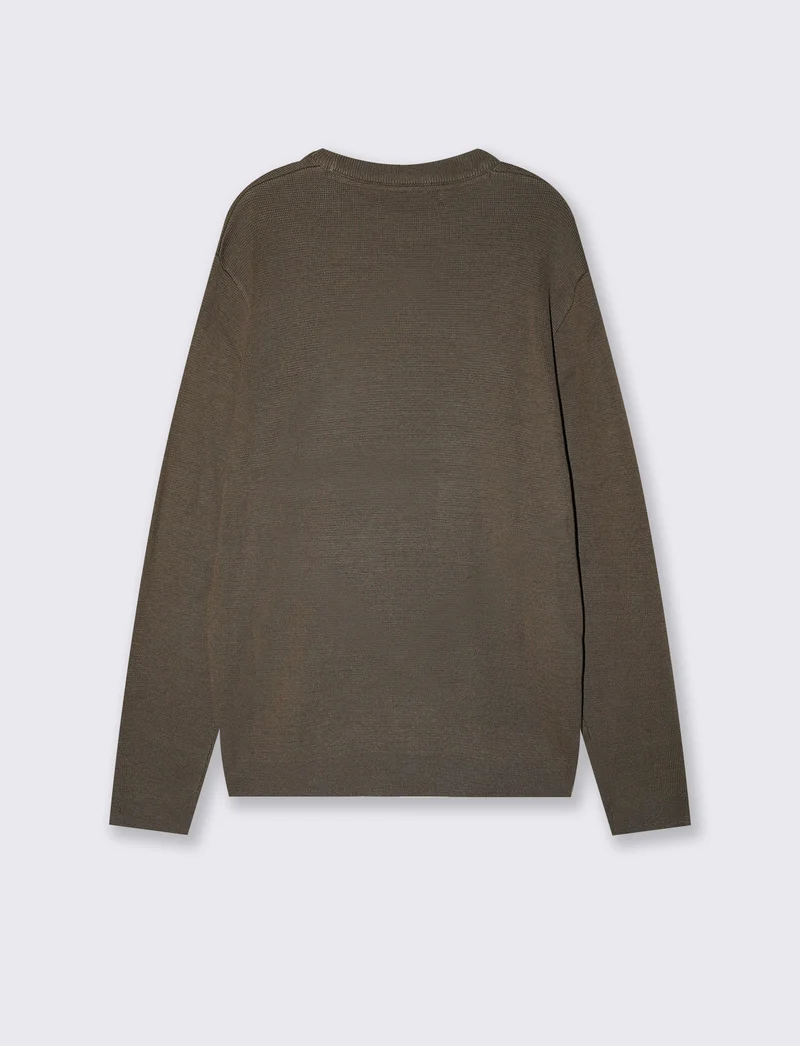 Maglia girocollo jacquard in misto cotone - Grigio fango