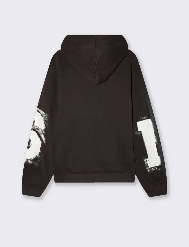 Felpa boxy con cappuccio e stampe - Moro