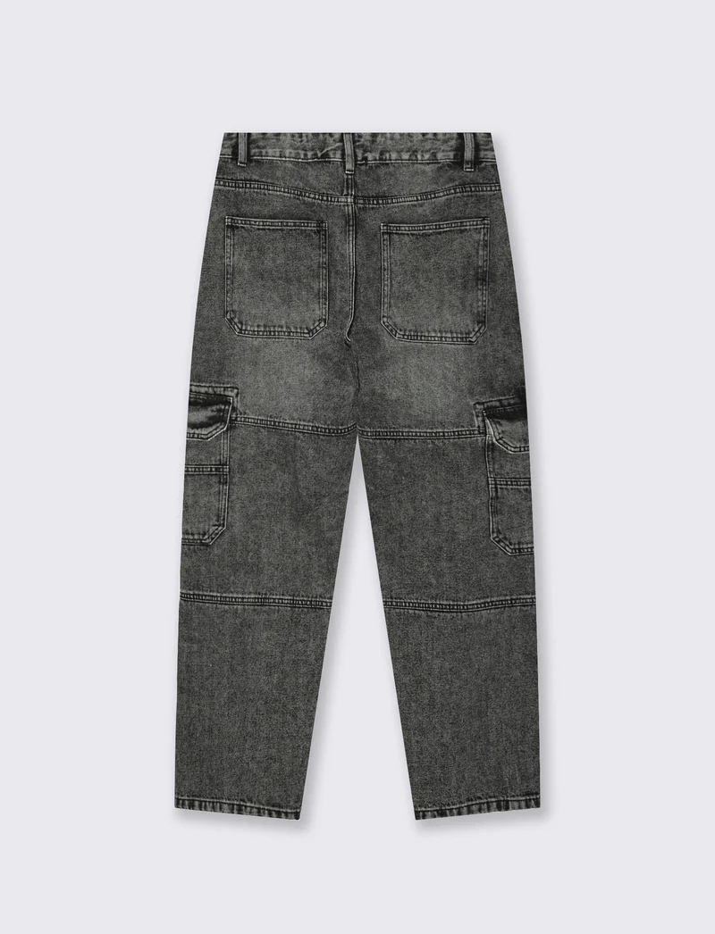Jeans grigio baggy cargo fit effetto slavato - Grigio