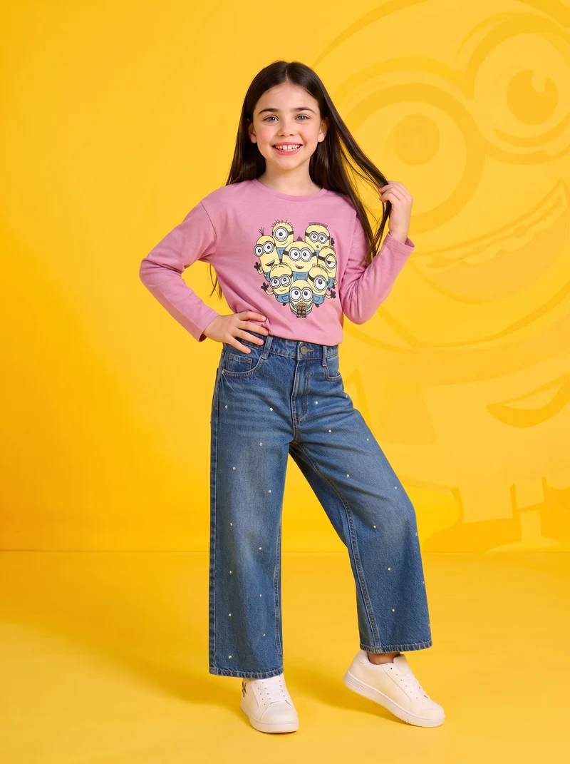 T-shirt manica lunga girocollo Minions - Rosa