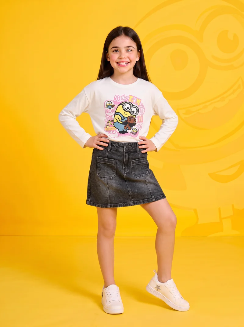 T-shirt manica lunga girocollo Minions - Bianco
