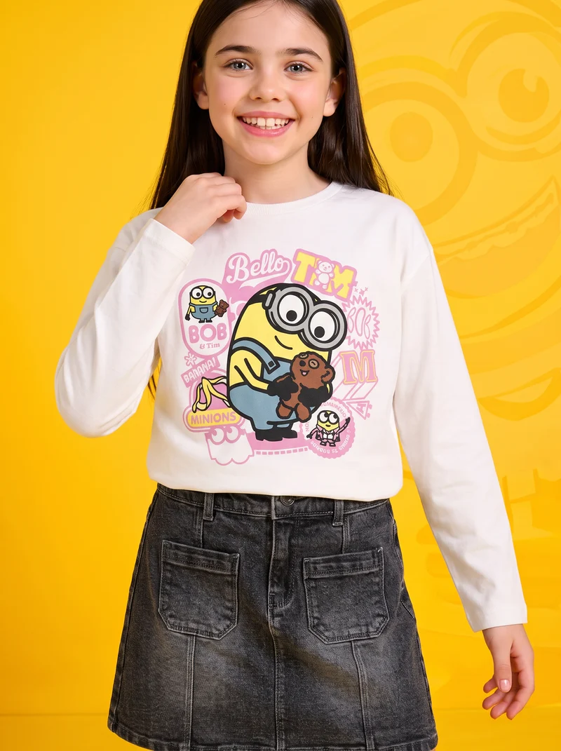 T-shirt manica lunga girocollo Minions - Bianco