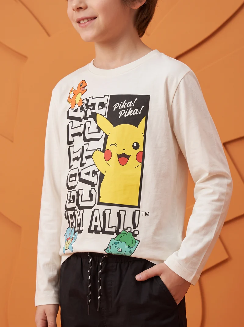 T-shirt maniche lunghe Pokémon in cotone - Bianco latte