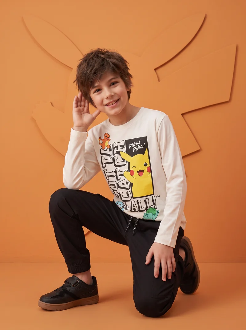 T-shirt maniche lunghe Pokémon in cotone - Bianco latte