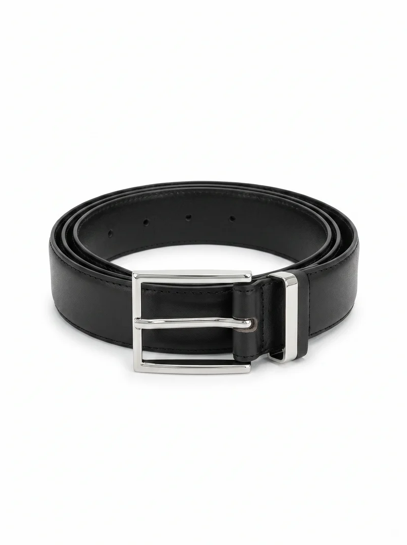 Cintura uomo metallo e finta pelle - Nero