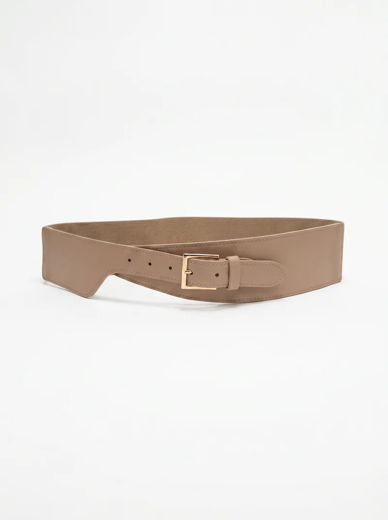 Cintura elastica in finta pelle - Beige