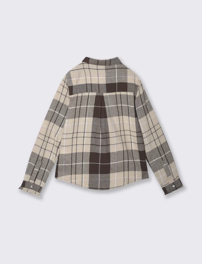 Camicia in flanella manica lunga con rouches - Beige scuro