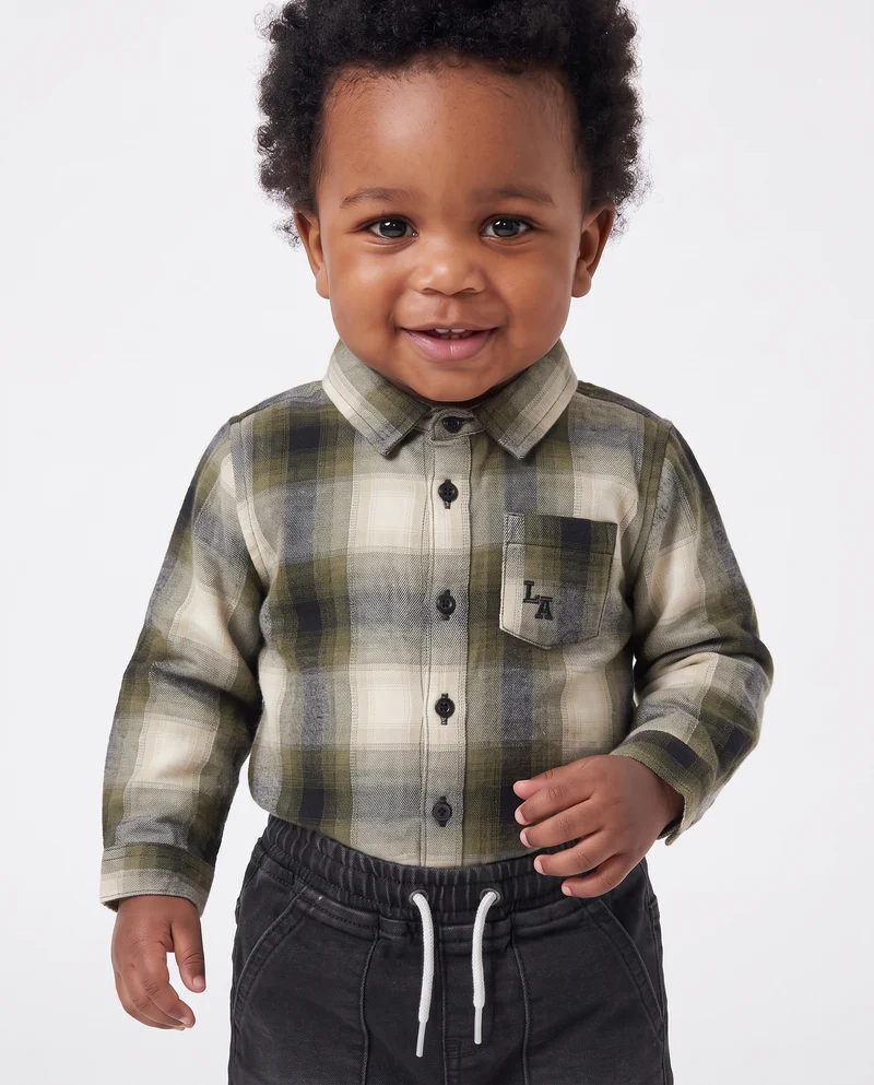 Camicia in flanella a quadri con ricamo - Verde