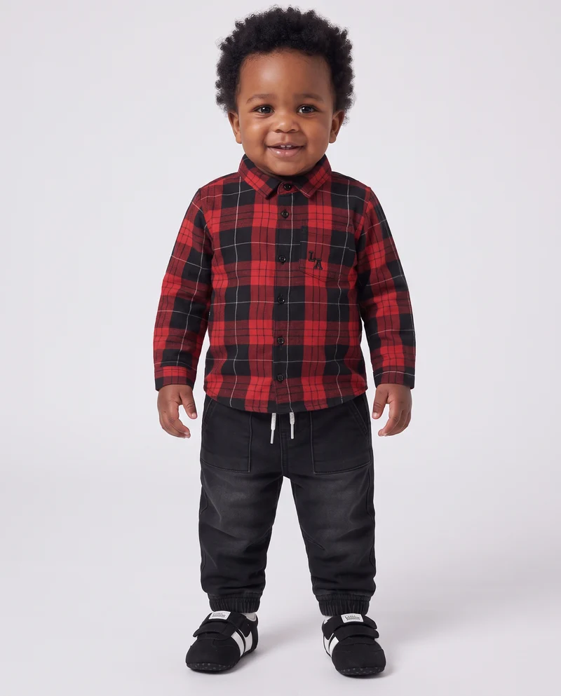 Camicia in flanella a quadri con ricamo - Rosso