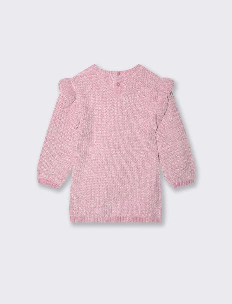 Abito in maglia e ciniglia con trecce - Rosa polvere