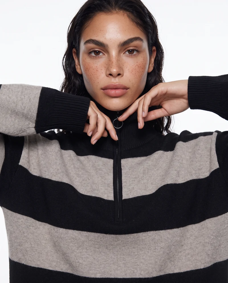 Maglia over manica lunga con zip - var 1
