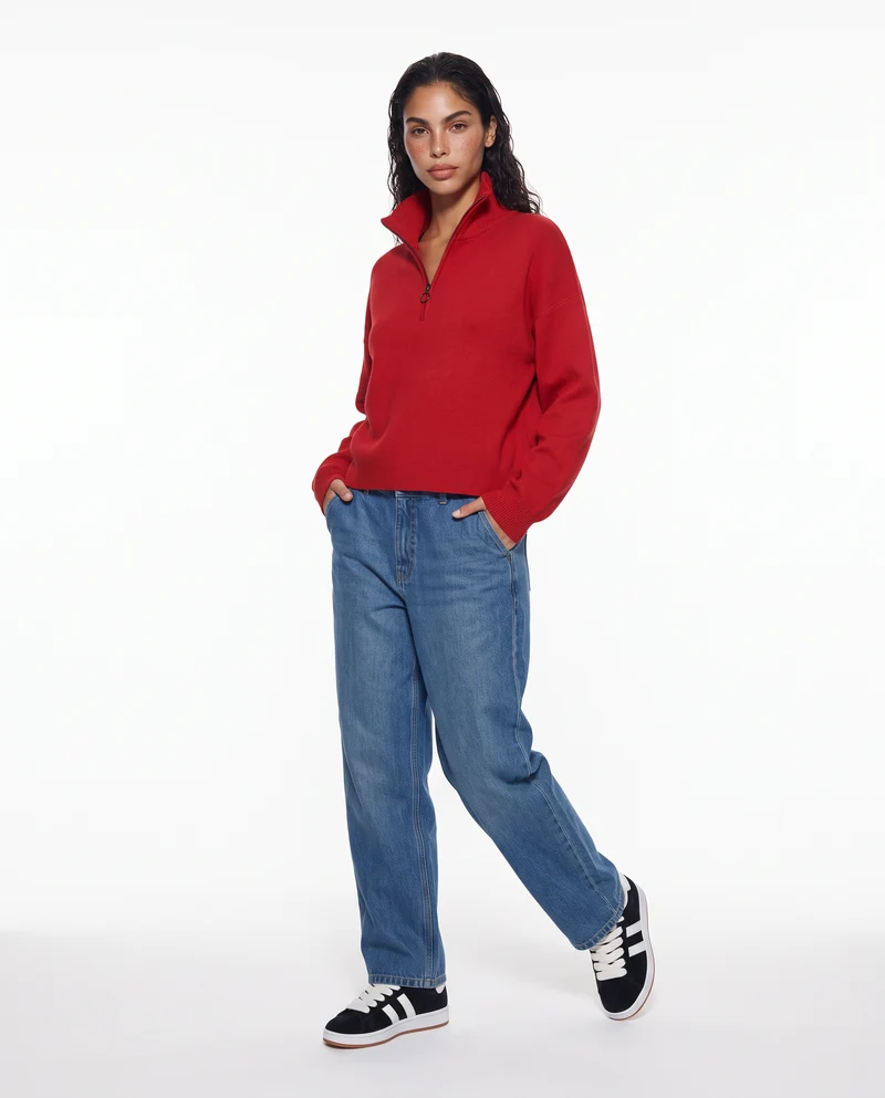 Maglia over manica lunga con zip - Rosso
