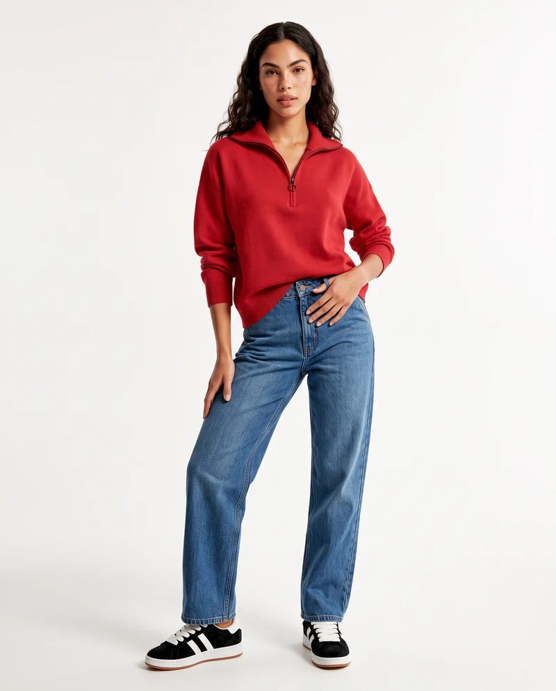 Maglia over manica lunga con zip - Rosso