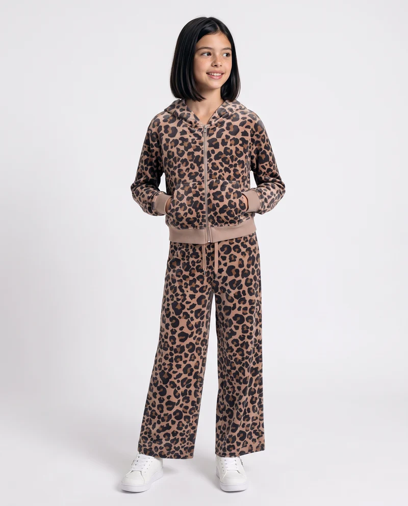 Felpa leopardata con cappuccio e zip - Leopardato