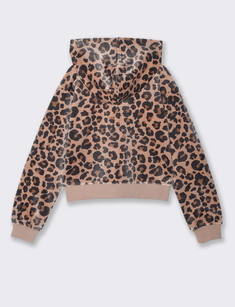 Felpa leopardata con cappuccio e zip - Leopardato