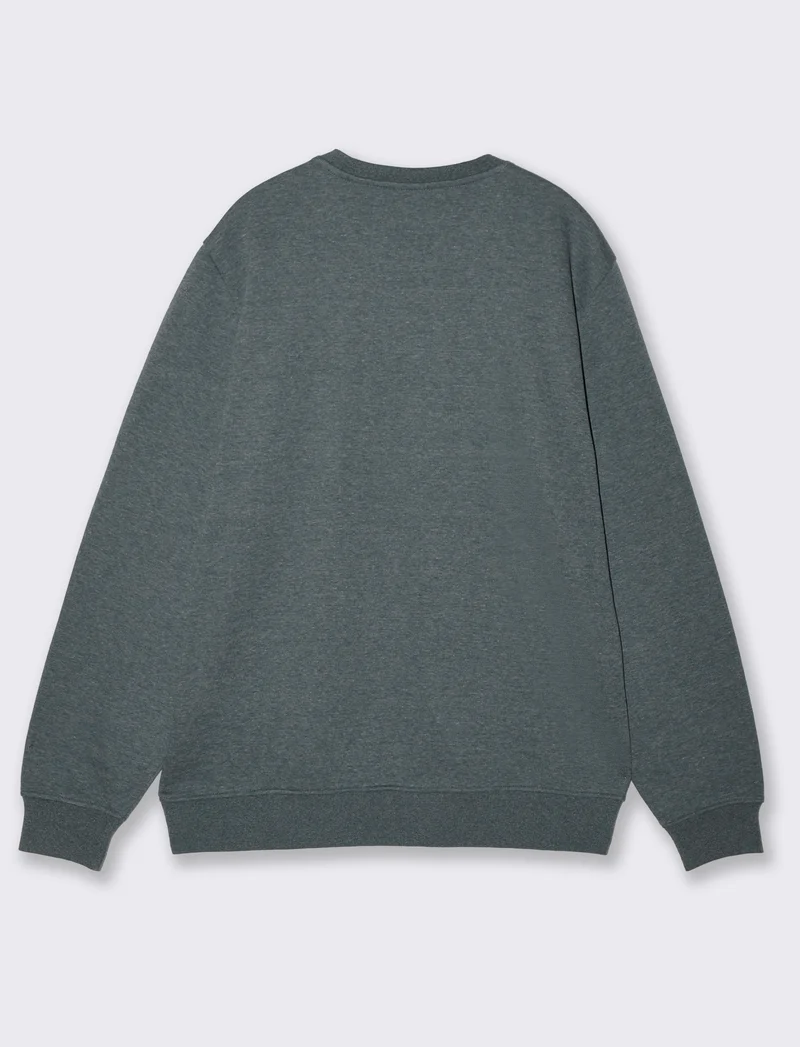 Felpa girocollo melange con stampa flock - Verde scuro