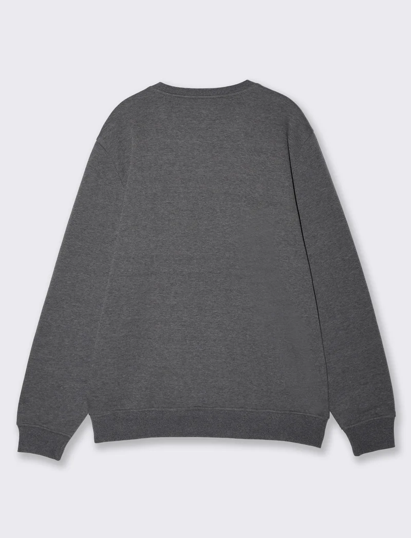 Felpa girocollo melange con stampa flock - Nero