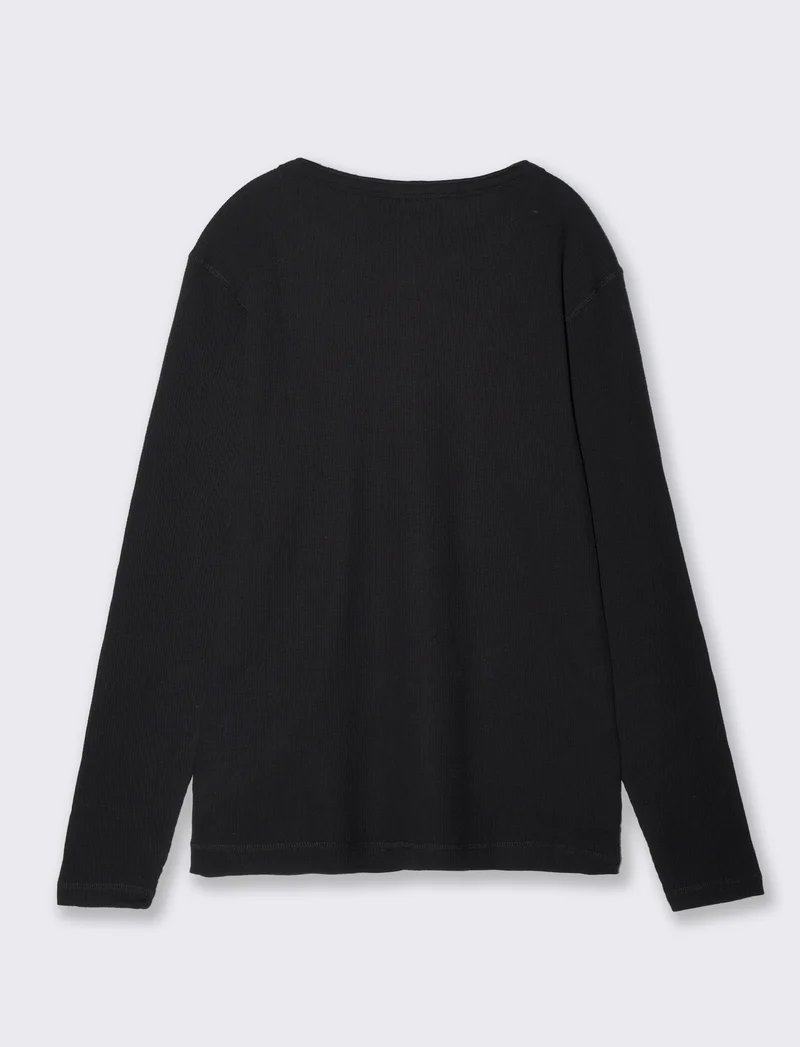 T-shirt serafino waffle maniche lunghe - Nero