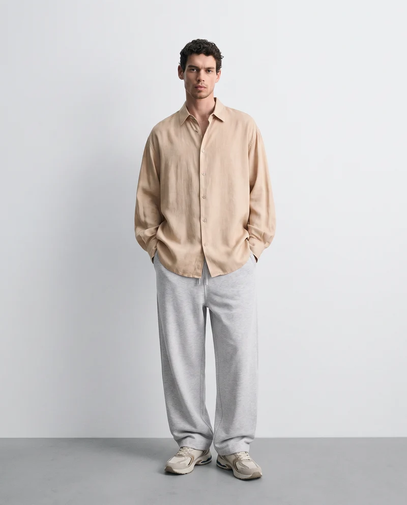 Camicia Boxy Fit con Effetto Maltinto - Beige