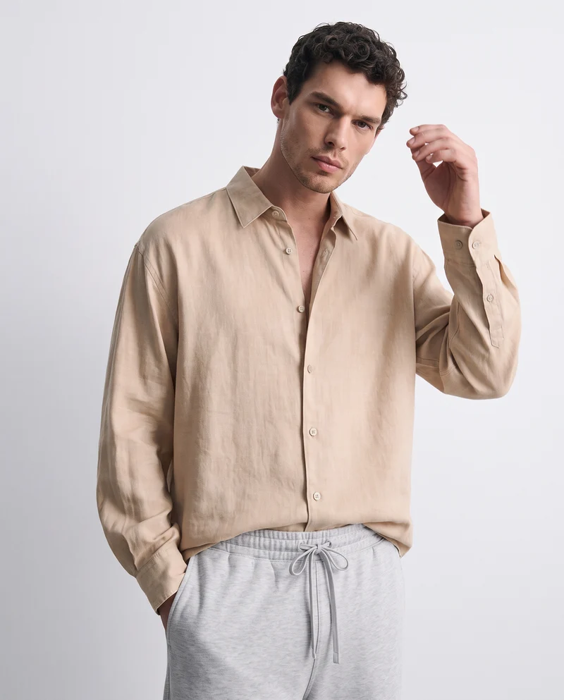 Camicia Boxy Fit con Effetto Maltinto - Beige