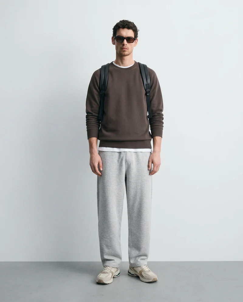 Felpa Jacquard Girocollo Regular Fit - Moro