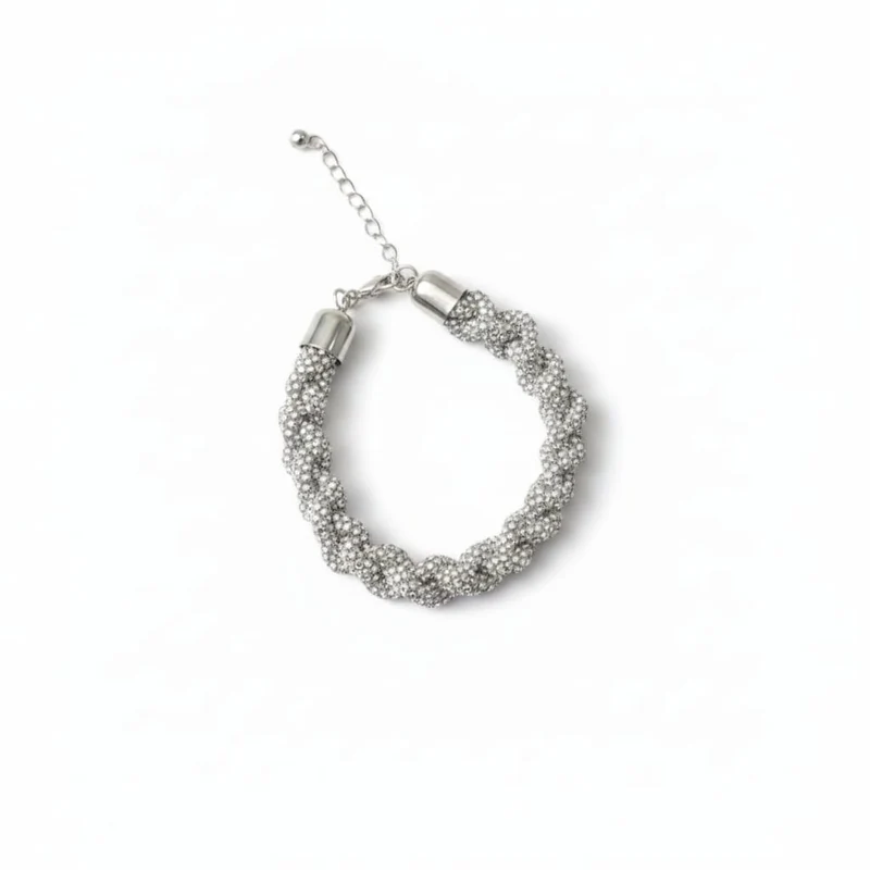 Bracciale tubolare con strass intrecciati - Trasparente