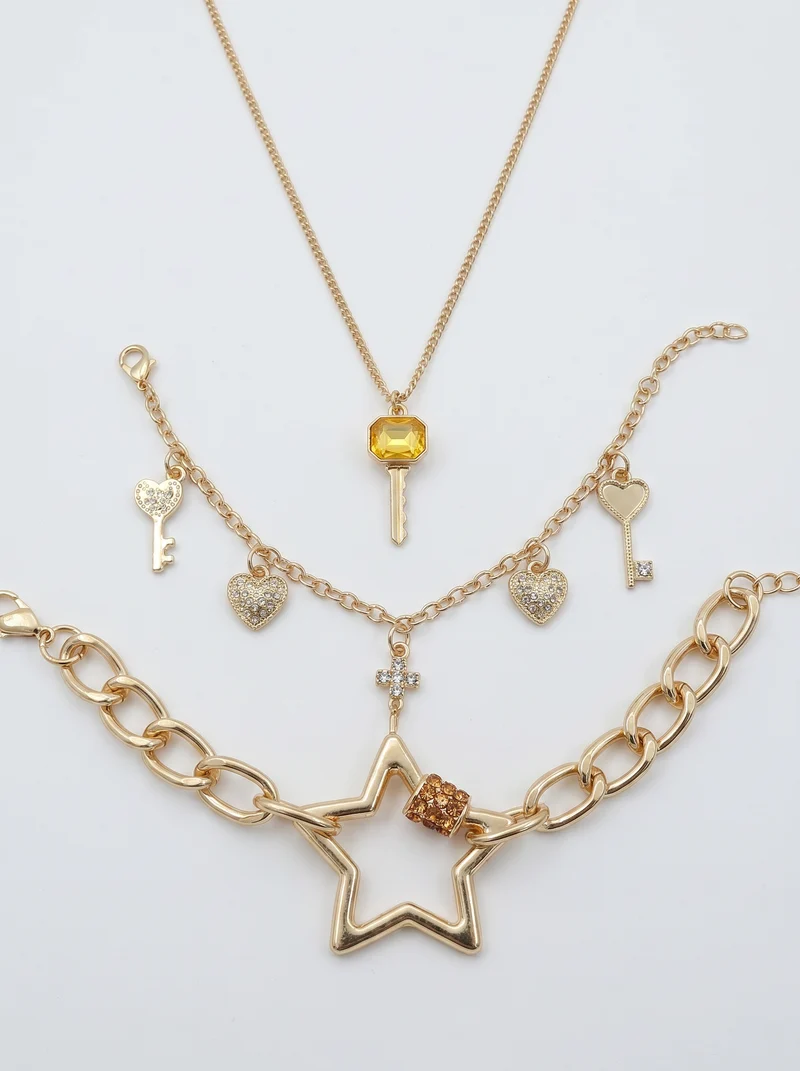 Bracciali Stella, Cuori e Chiave per Lei - Oro