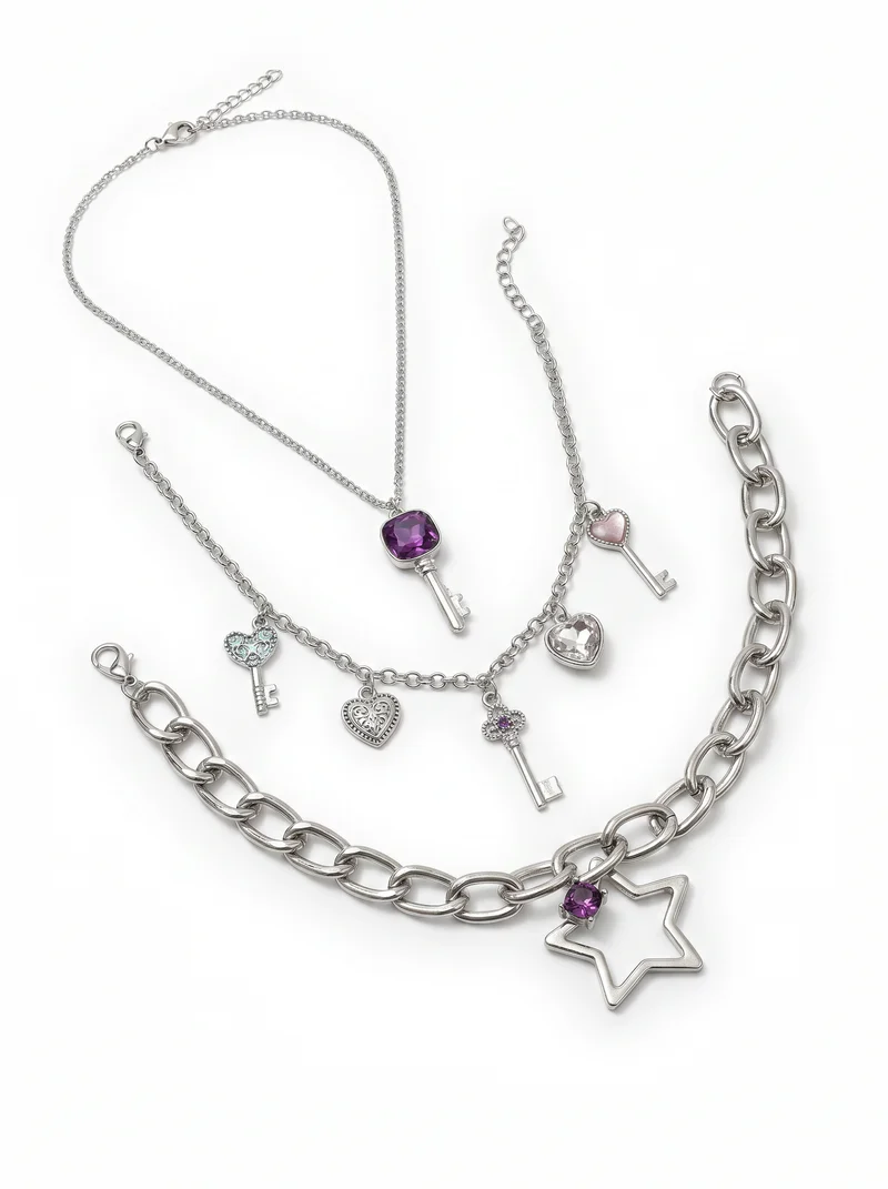 Bracciali Stella, Cuori e Chiave per Lei - Argento