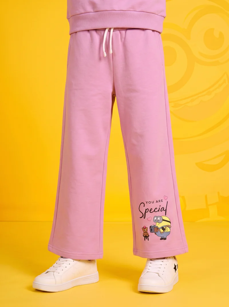 Jogger felpa gamba larga stampa Minions - Rosa