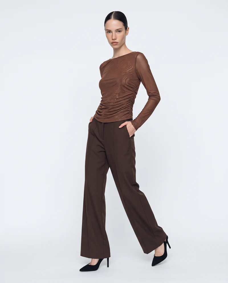 Pantalone wide leg high waist classico - Moro