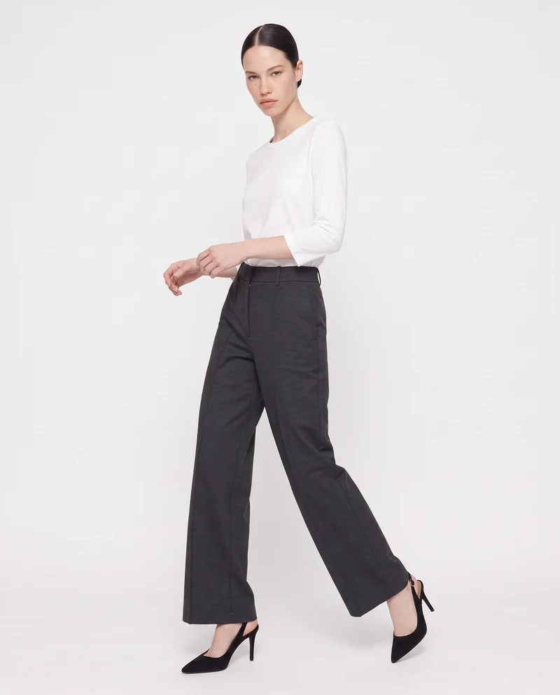 Pantalone wide leg high waist classico - Grigio mel.