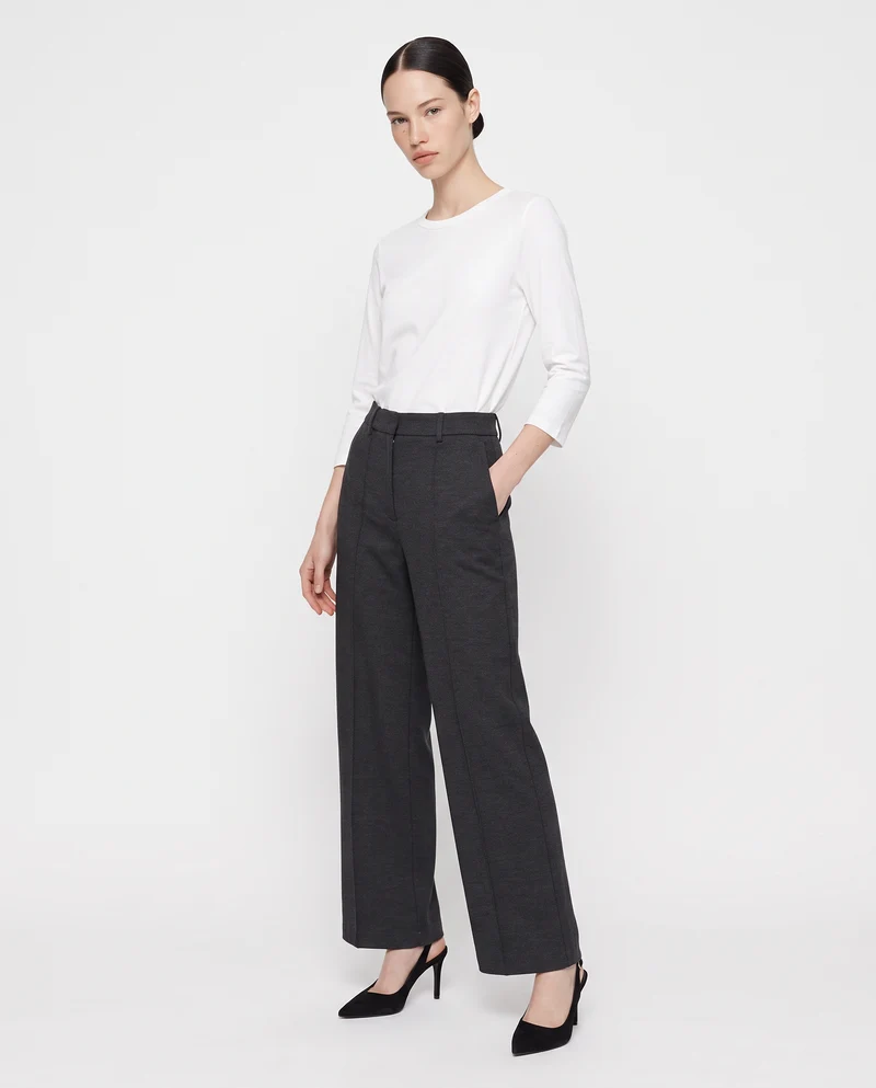 Pantalone wide leg high waist classico - Grigio mel.