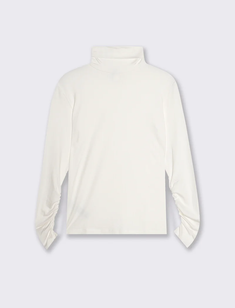 T-shirt collo alto a manica lunga con arriccio - Avorio