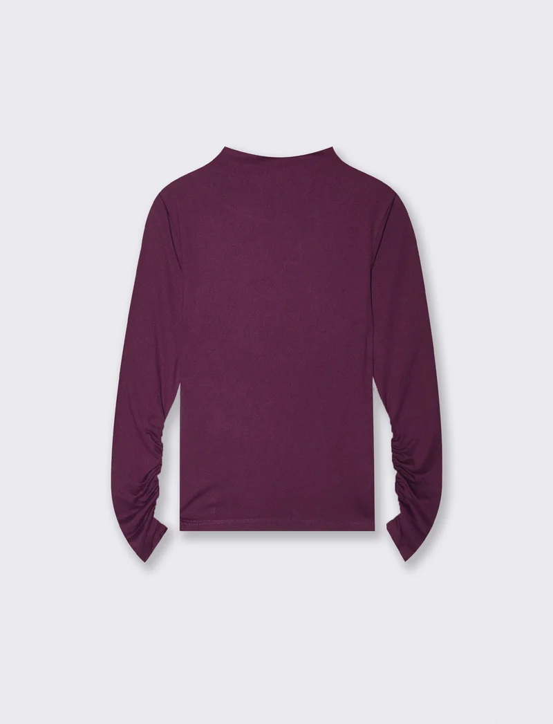 T-shirt basica a manica lunga con collo lupetto - Bordeaux