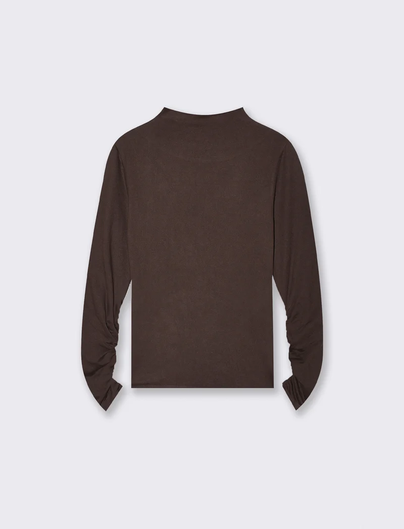 T-shirt basica a manica lunga con collo lupetto - Moro