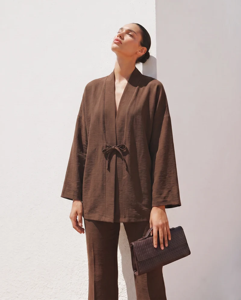Giacca Kimono con Tasche Frontali - Moro