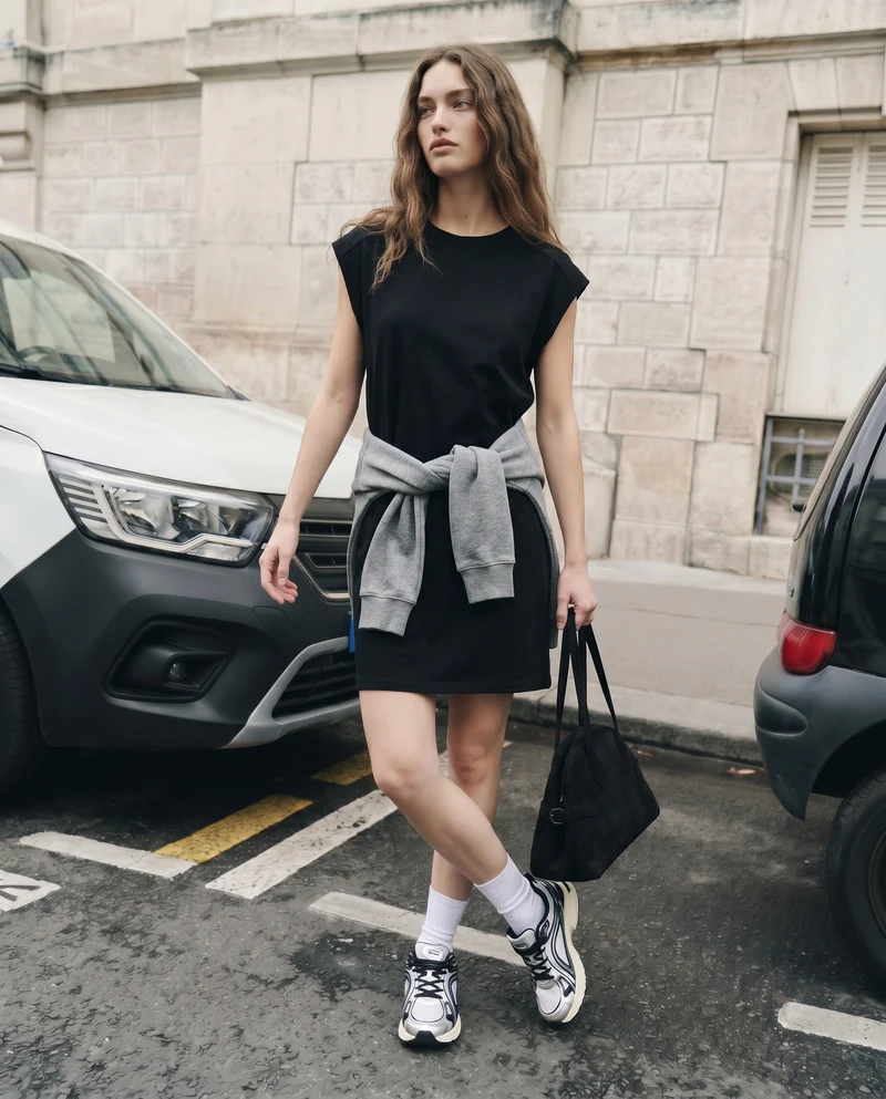 Abito T-Shirt con Vestibilità Morbida - Nero