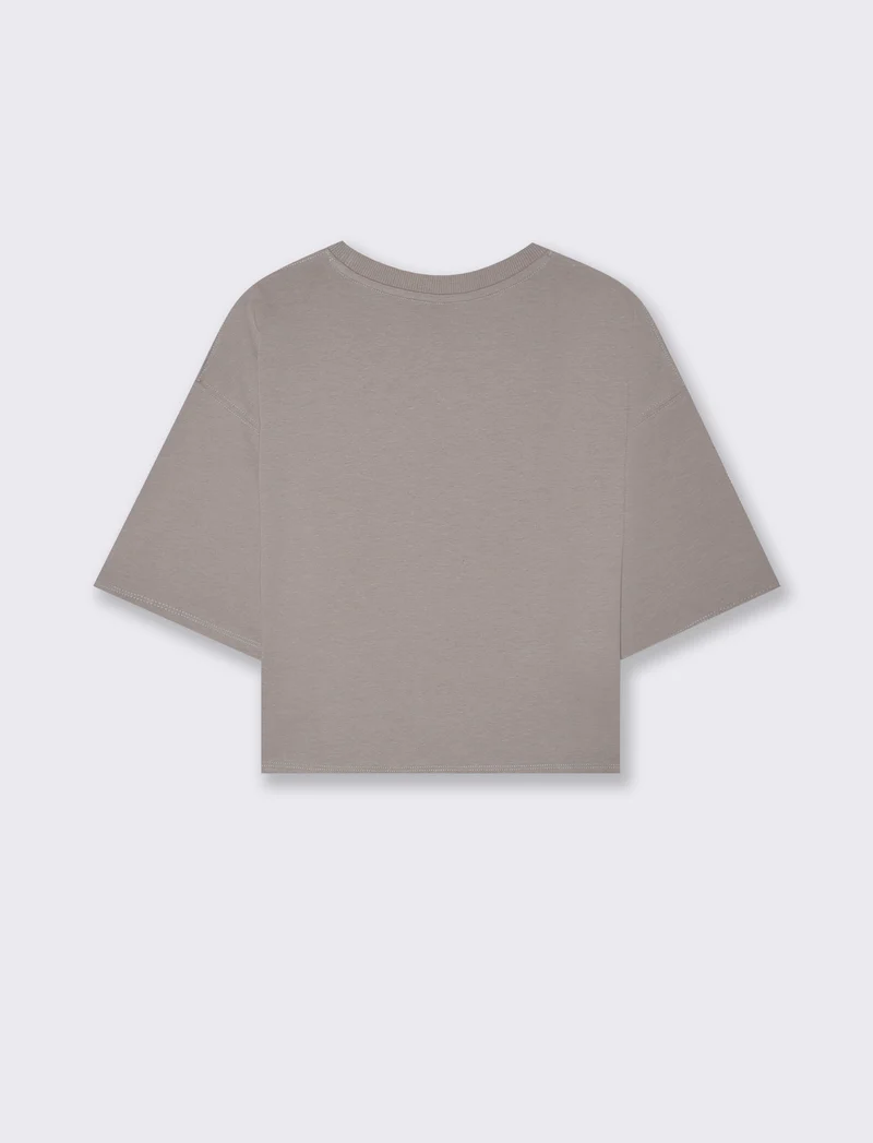 T-Shirt Crop in Cotone - Grigio
