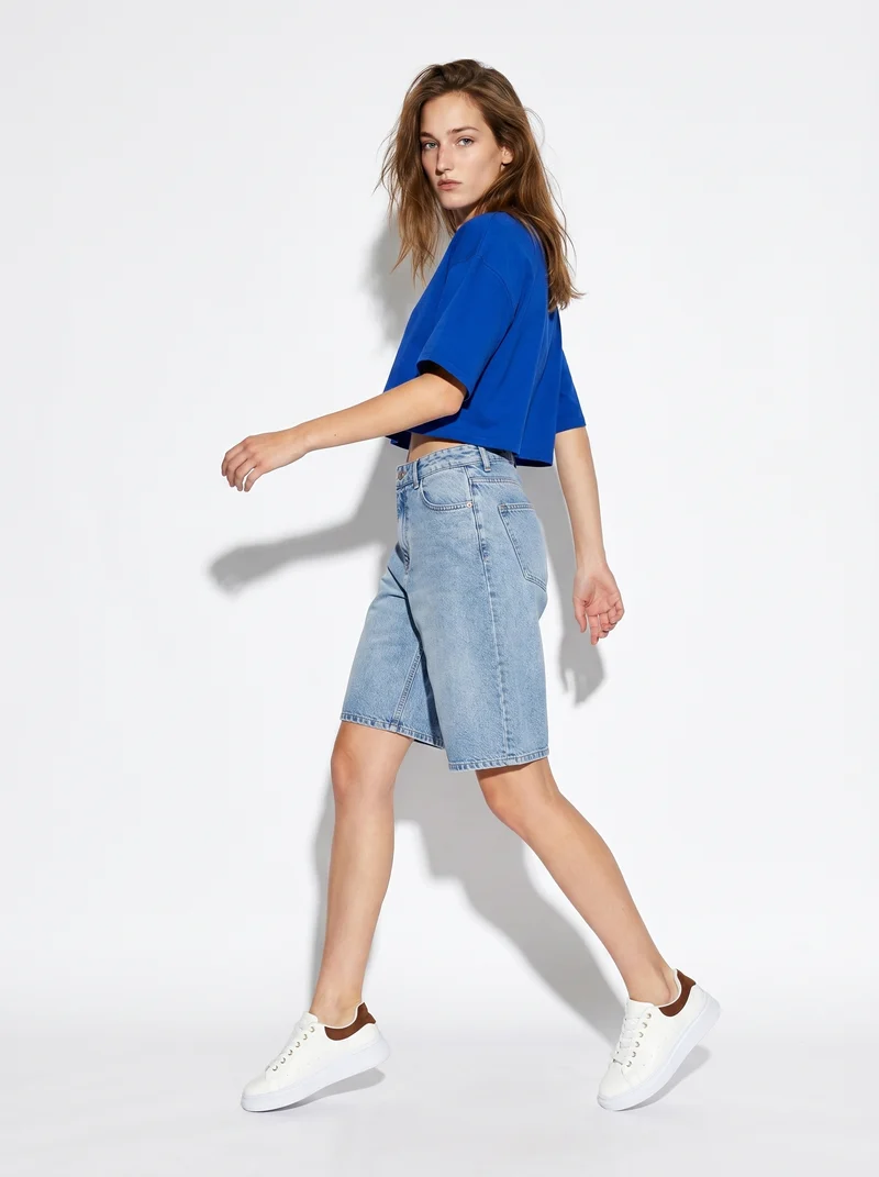 T-Shirt Crop in Cotone - Royal