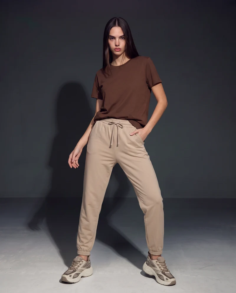 T-Shirt Basic in Cotone - Marrone cioccolato