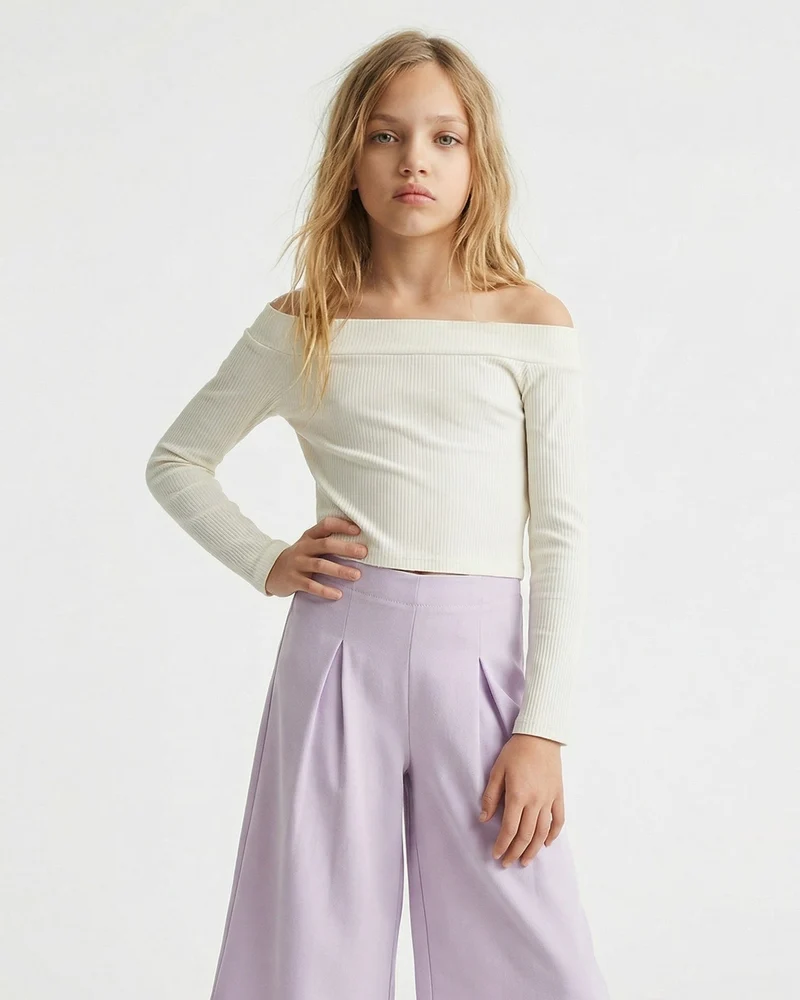 Pantalone gamba ampia per bambina elegante - Viola glicine